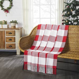 VHC BRANDS Harper Green White Taupe Plaid Woven Throw Blanket