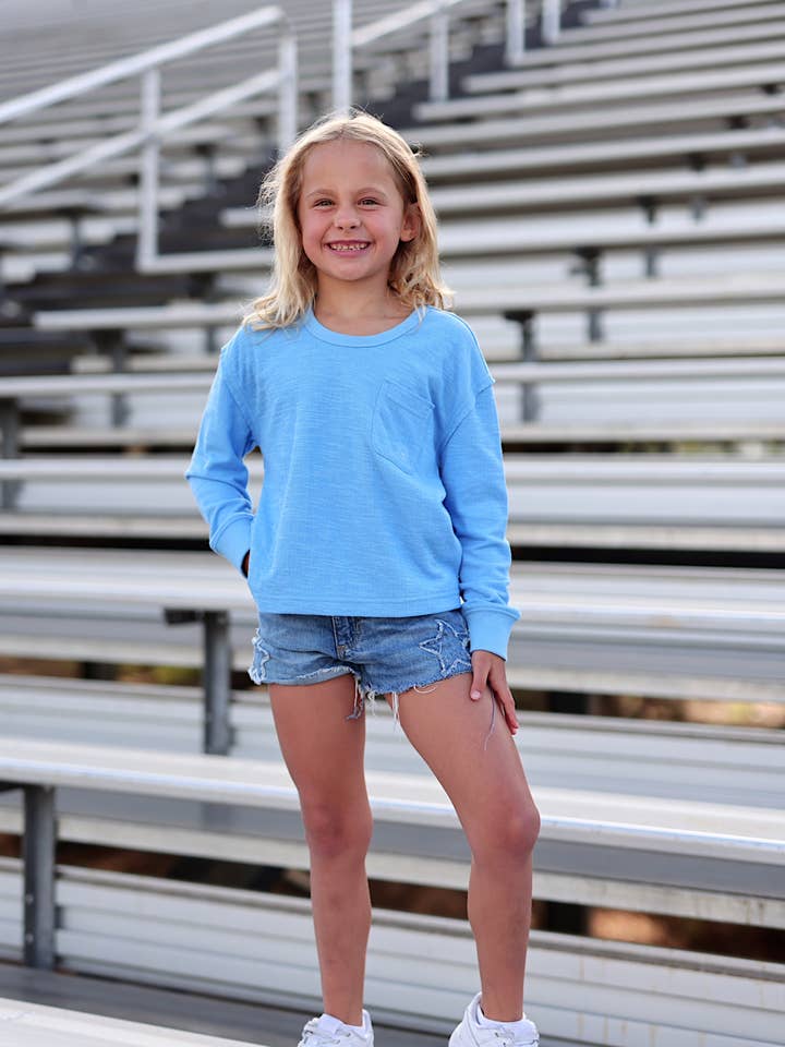 Long Weekend (Youth) Knit Sweatshirt - (Powder Blue) for wholesale by Jadelynn Brooke