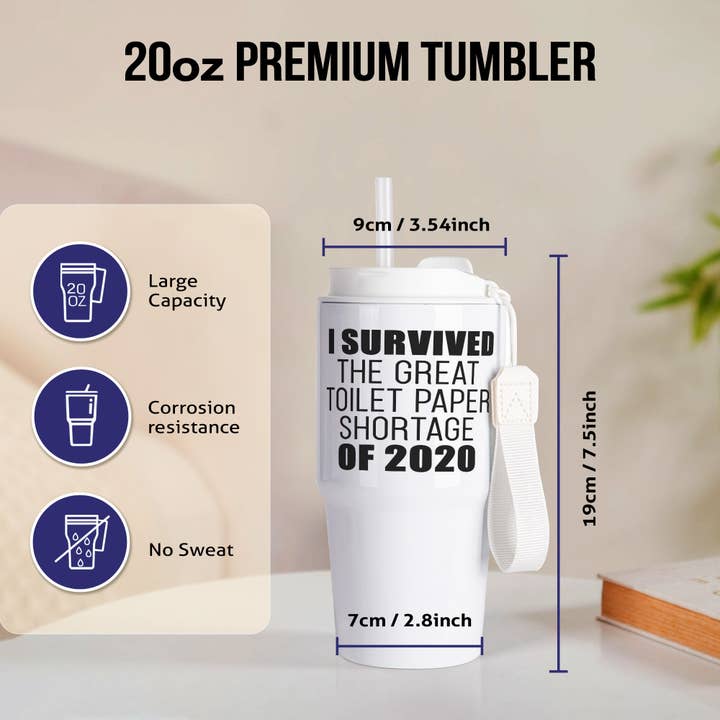 3dRose - Wholesale Insulated Mug/Tumbler - 3dRose, I Survived The Great Toilet Paper Shortage Of 2020, Tumbler1