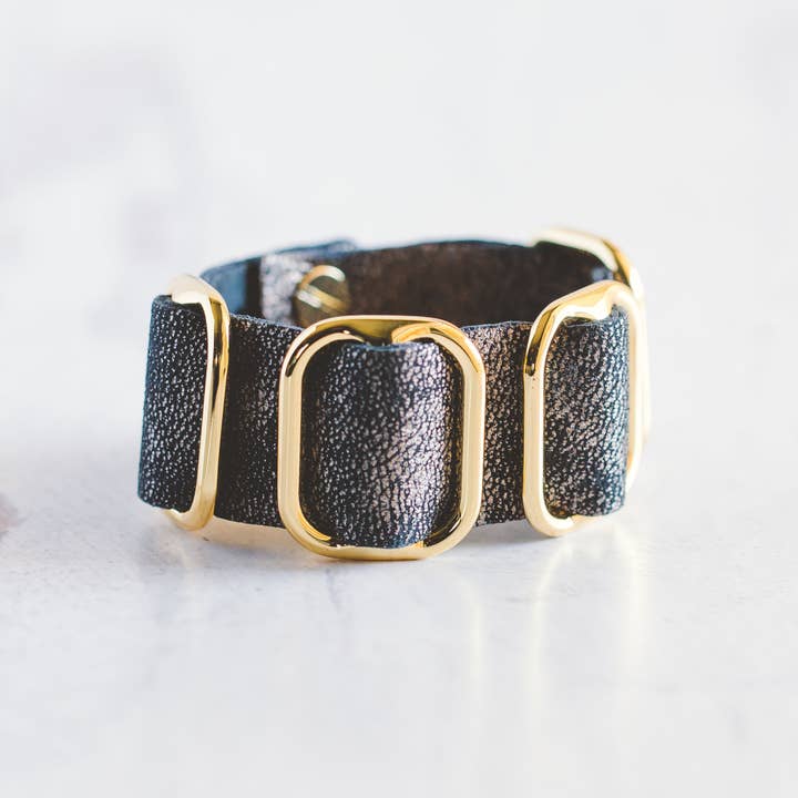 Giving Bracelets - Vente Bracelet manchette - Bracelet en cuir Fancy Cuff - Doré9