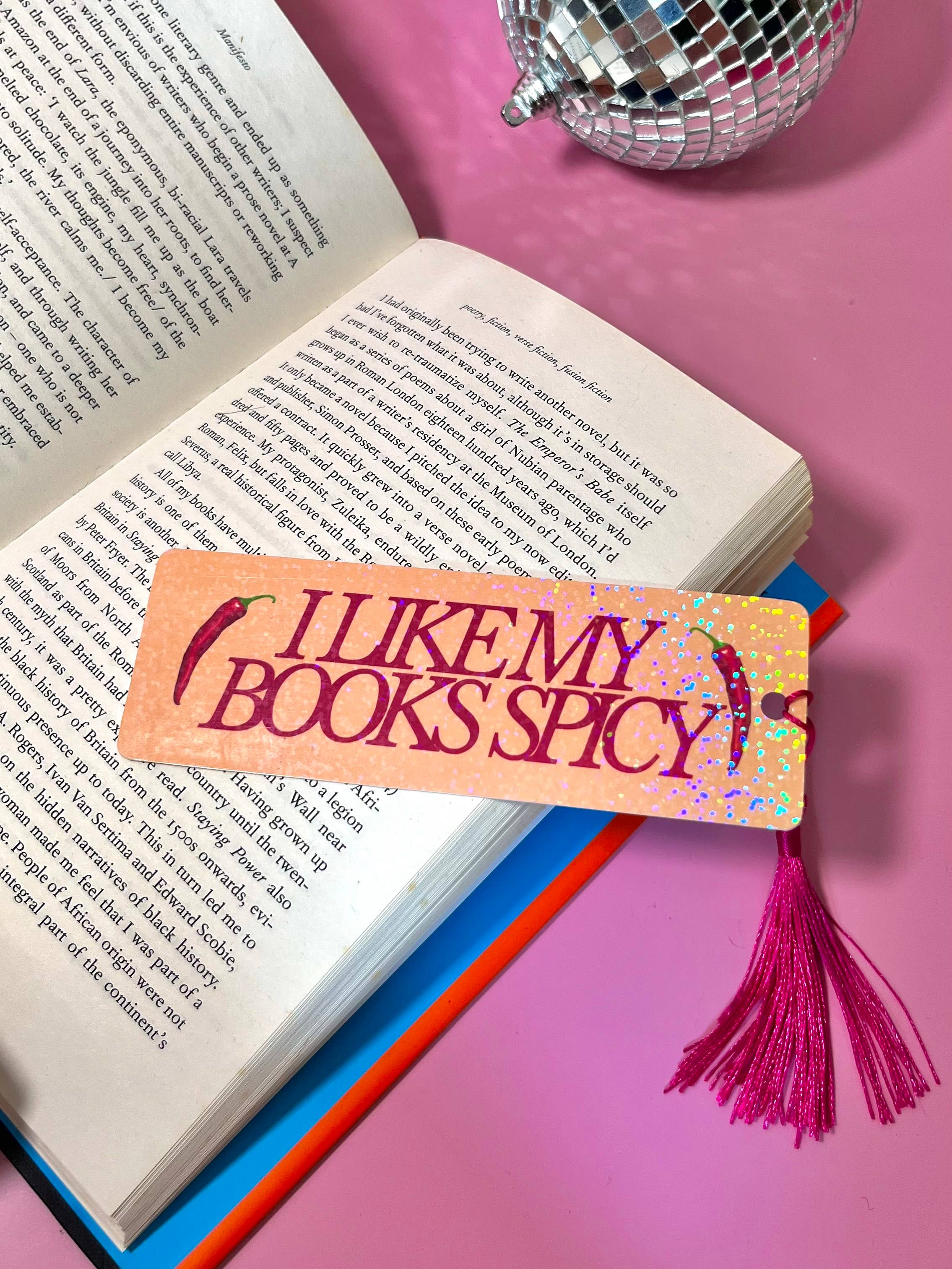 by Rosybum – wholesale Bookmark – I Like My Books Spicy Holographic Tassle Bookmark -Romantasy3