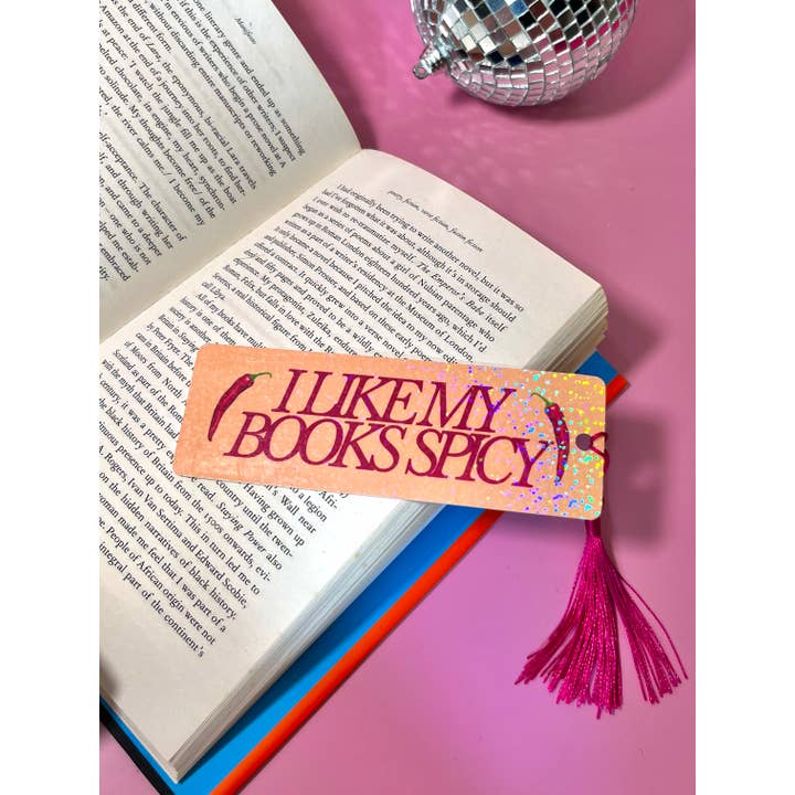 by Rosybum – wholesale Bookmark – I Like My Books Spicy Holographic Tassle Bookmark -Romantasy3