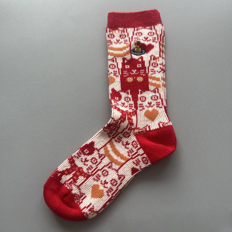 Tourtiwi - Wholesale Socks - Women's - Red Snowflake & Geometric Patterns Christmas Crew Socks25