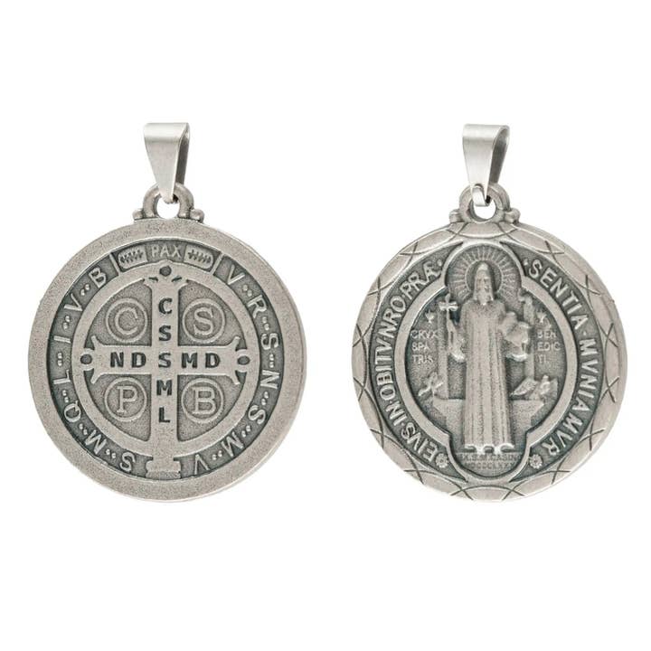 Medaglia di San Benedetto in acciaio inossidabile da 5 cm per la vendita all'ingrosso da parte di Oremus Mercy