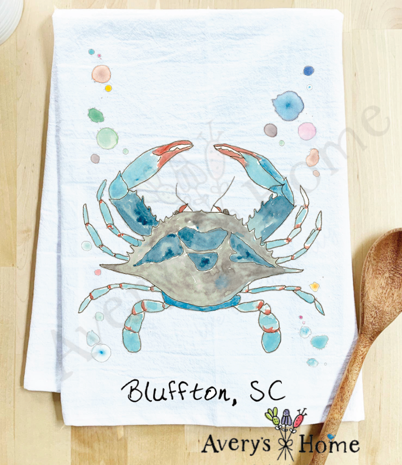 Avery's Home - Wholesale Tea Towel - Blue Crab Ocean Customizable Coastal Tea Towel7