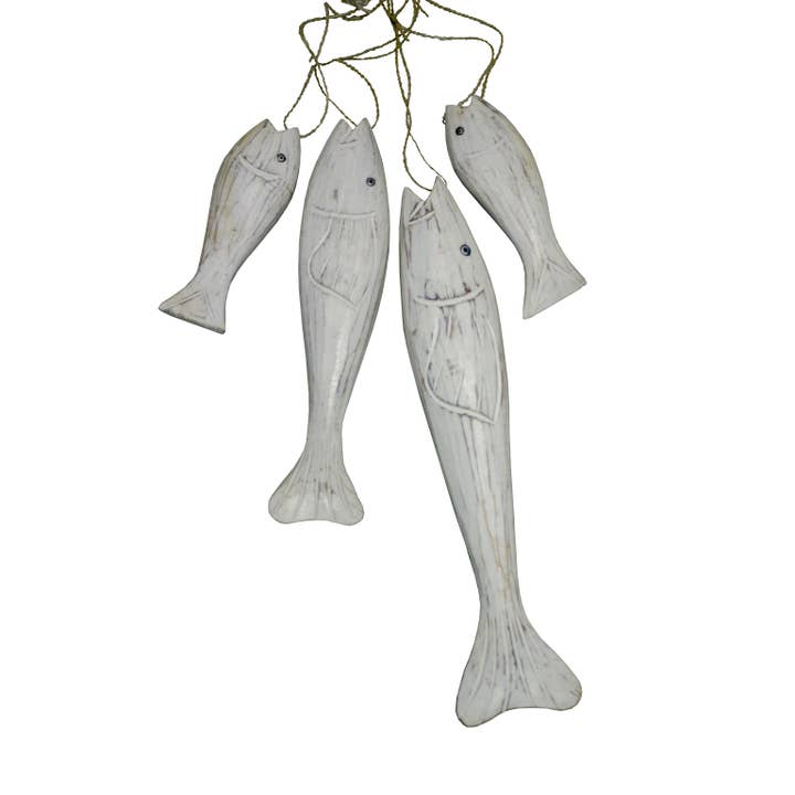 4pc Assorted Size Wood White Fish Set for wholesale by Cohasset Gifts