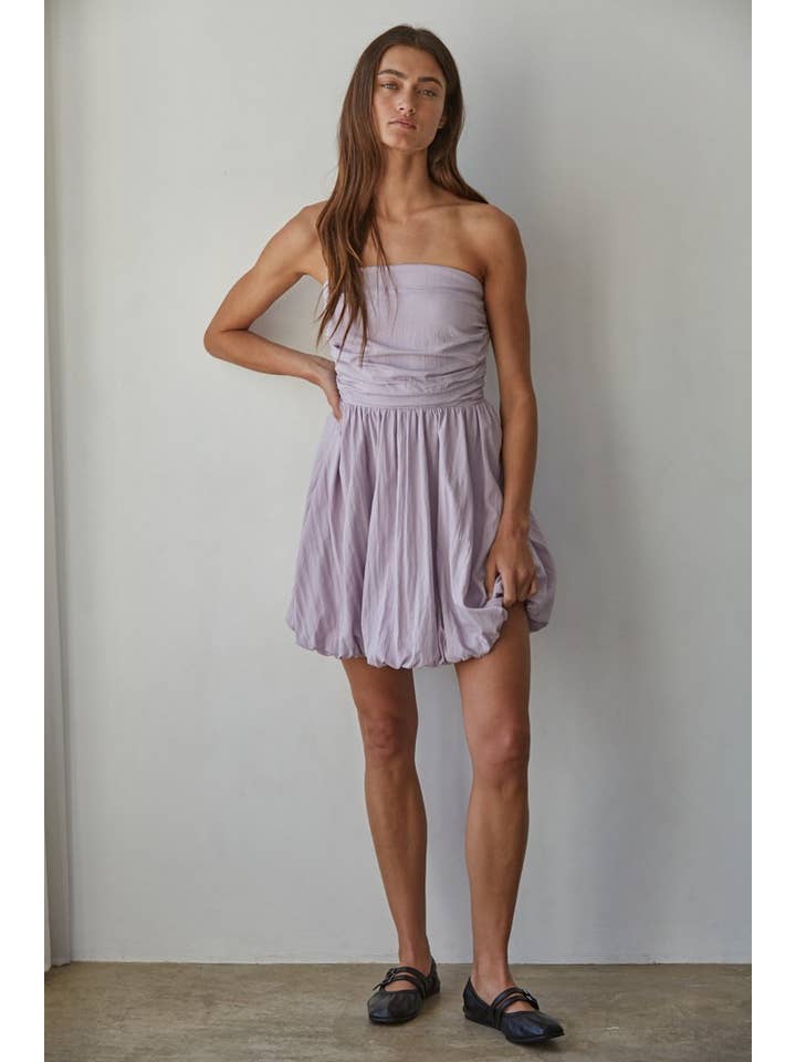 By Together - Wholesale Dress - Women's - L8074 | Woven Cotton Nylon Strapless Bubble Mini Dress