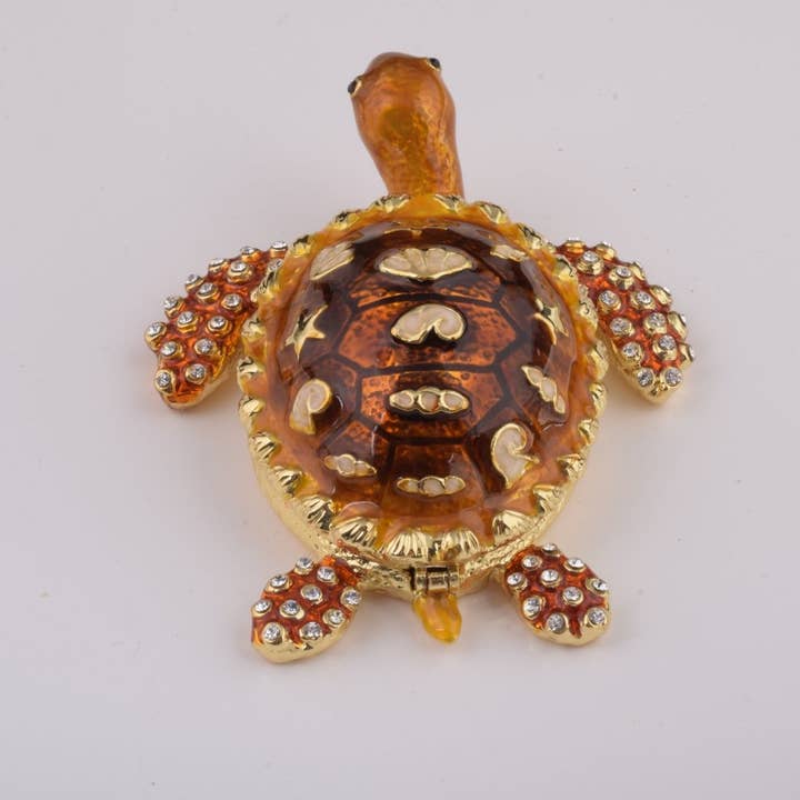 Keren Kopal - Wholesale Jewelry Box/Organizer - Brown Sea Turtle Trinket Box - Plated with 24k Gold