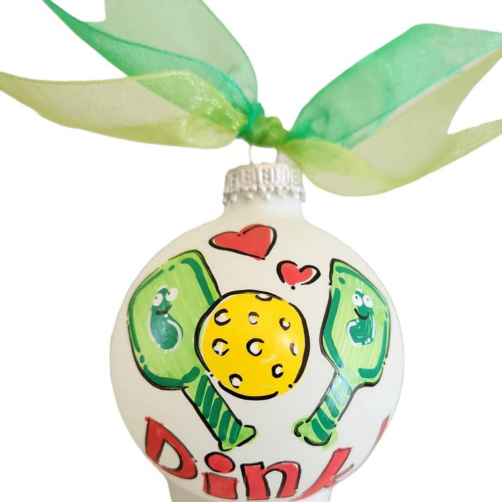 Kirsten in Color - Wholesale Ornament - Pickle ball Hand Painted Glass Ball Ornament0