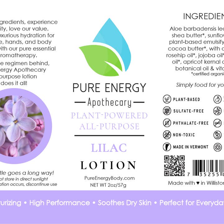 Pure Energy Apothecary - Wholesale Body Cream/Lotion - Natural All Purpose Lotion 2 oz (Lilac)1