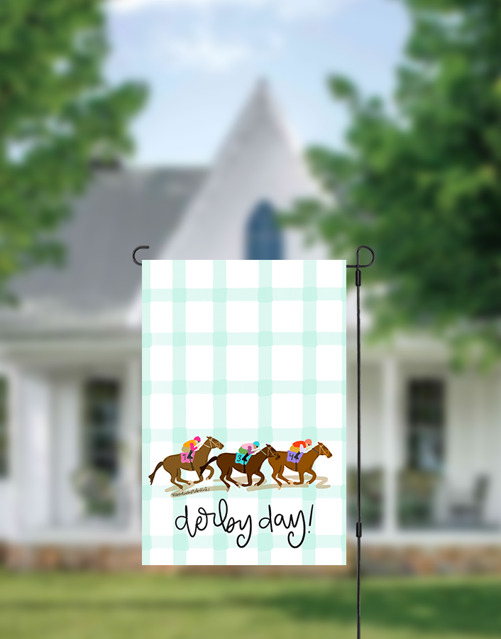 Doodles By Rebekah - Wholesale Flag - Derby Day Running Horses Garden Flag0