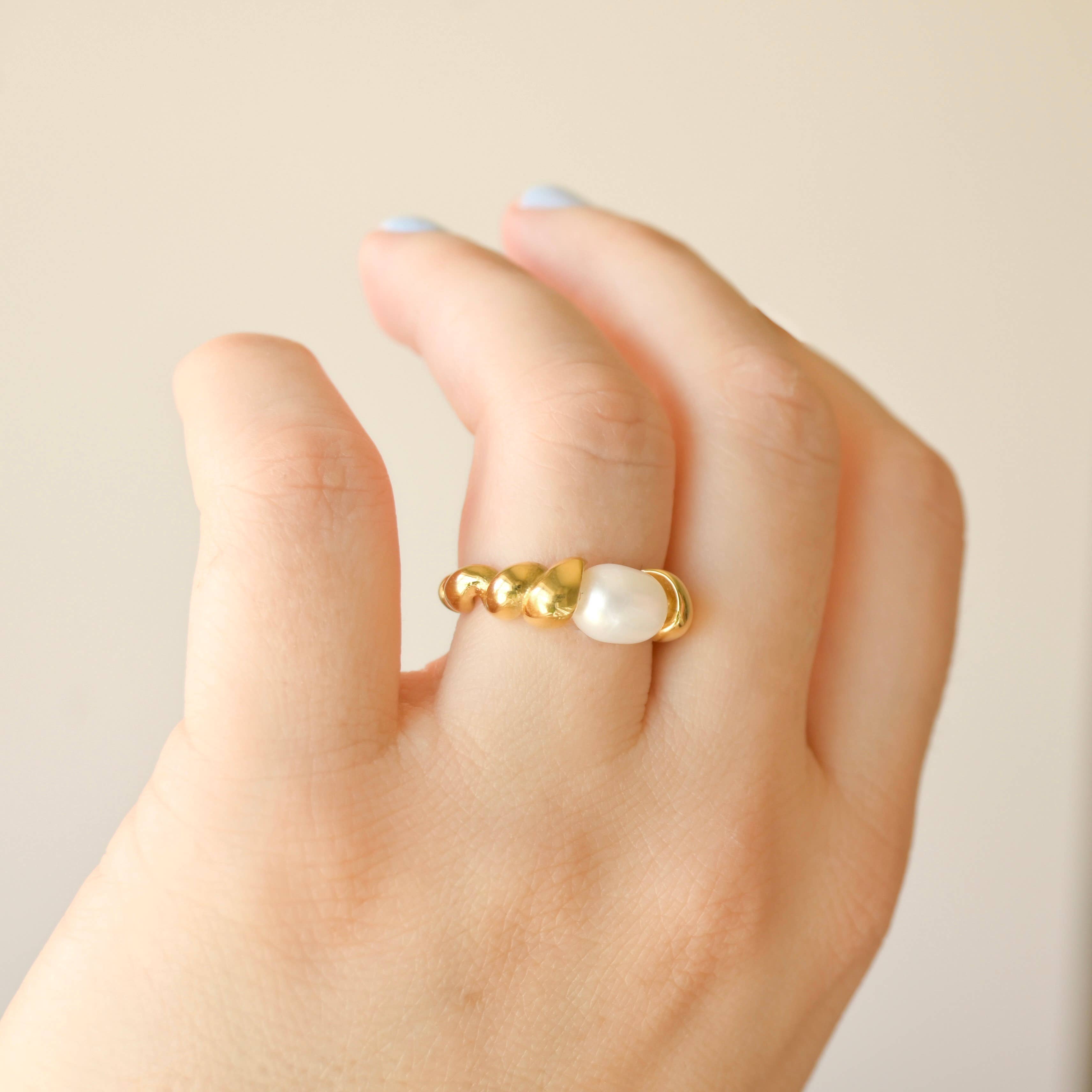 Blueyejewelry - Wholesale Band/Stacked Ring - Freshwater Pearl Rings - Stainless Steel Dainty Pearl Rings8