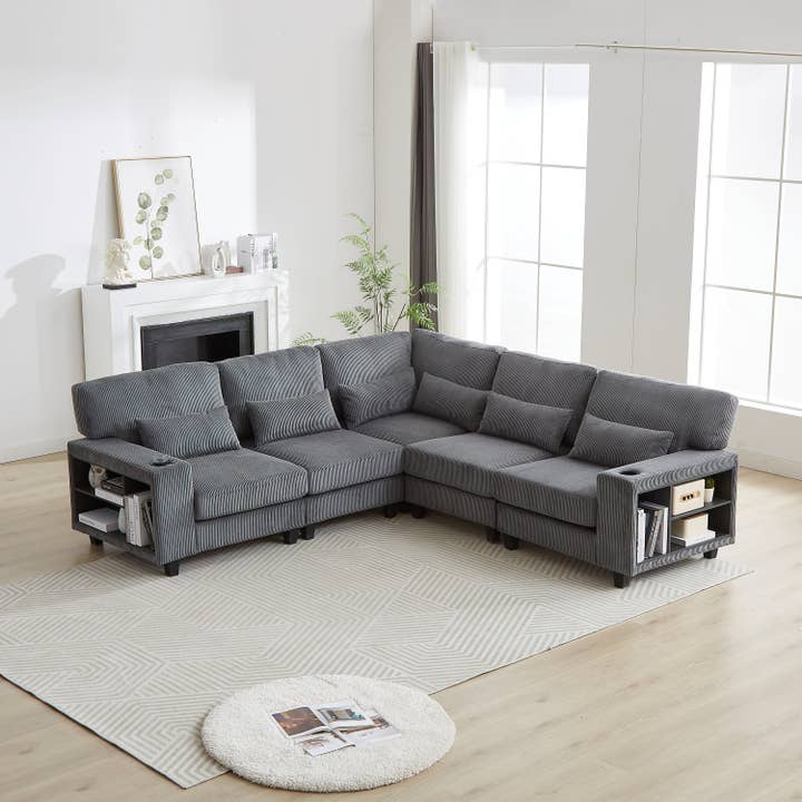 39F Inc. - Wholesale Sofa - Modular Corduroy L-Shaped Sectional Sofa with Storage,4Color12