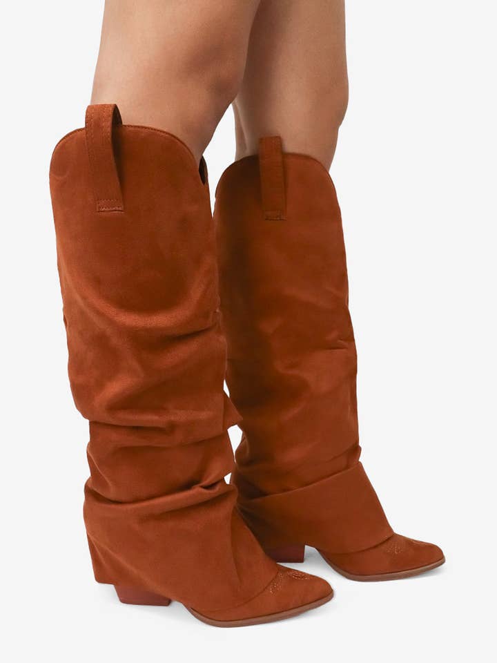 Tan CONNECTION - Slouchy Cowboy Boots for wholesale on Faire