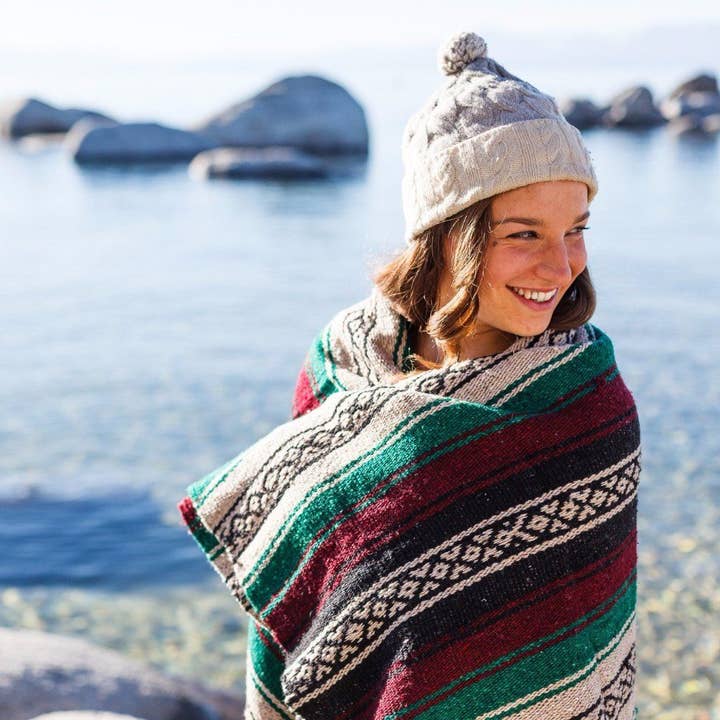 Vintage Style Mexican Blanket Super Falsa Maroon Beige Green for wholesale by West Path