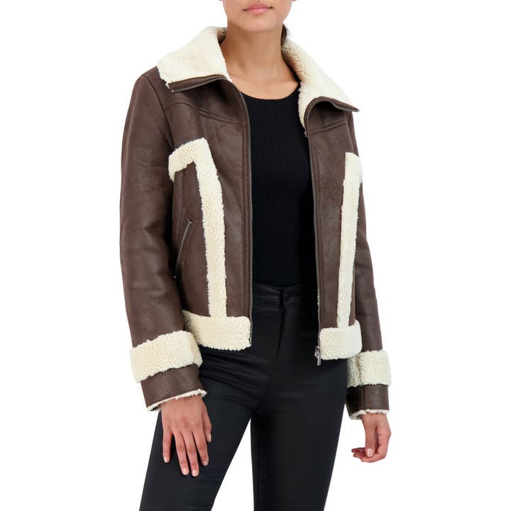 Sebby Collection Damen-Kunstfell mit Reißverschluss vorne, Braun für den Großhandel von Sebby