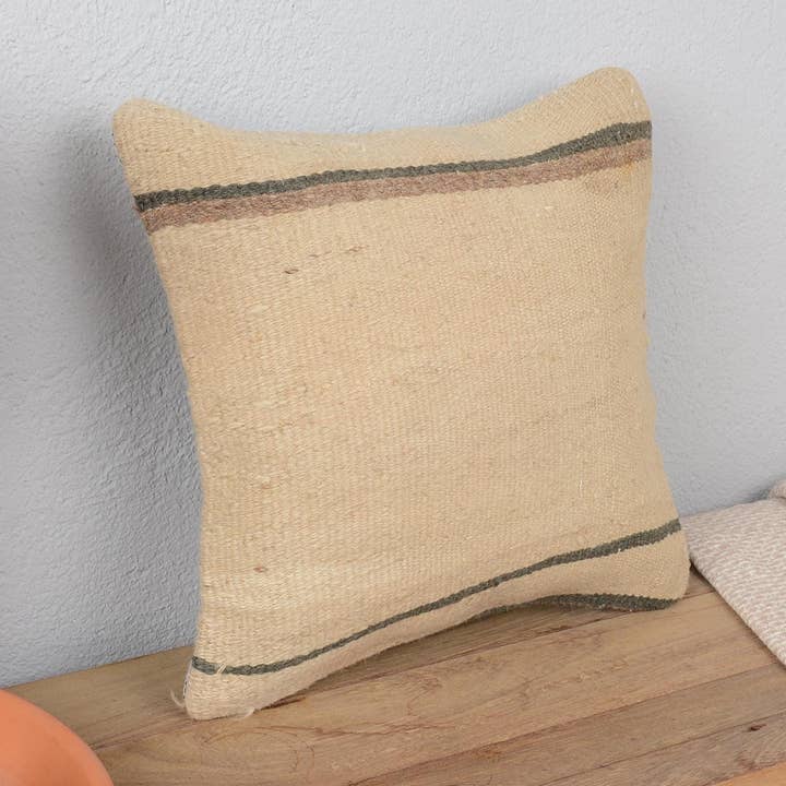 Vintage Kilim Throw Pillow 12x12 Cushion Sham Beige Striped for wholesale by Kilim Pillow Decors