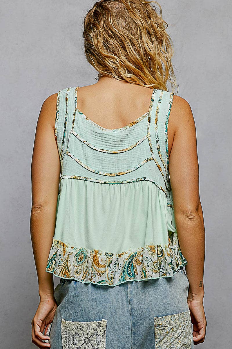 Pol Clothing - Wholesale Tank Top - Women's - Square Neck Soft POL Jersey Floral Trim Boho Tank Top28