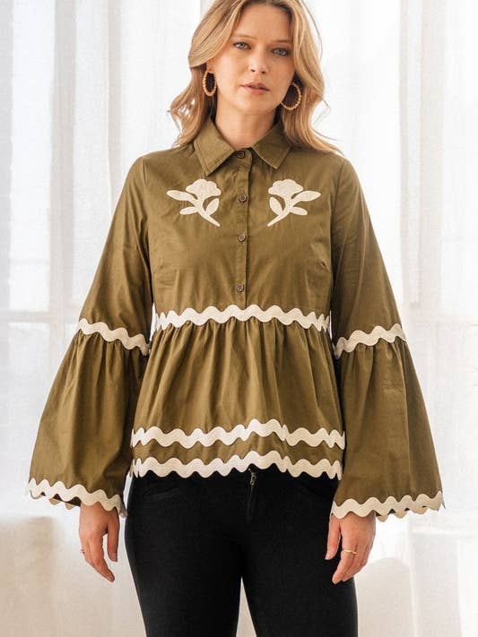 Solid Poplin Half Shirt Button Blouse for wholesale by Oddi