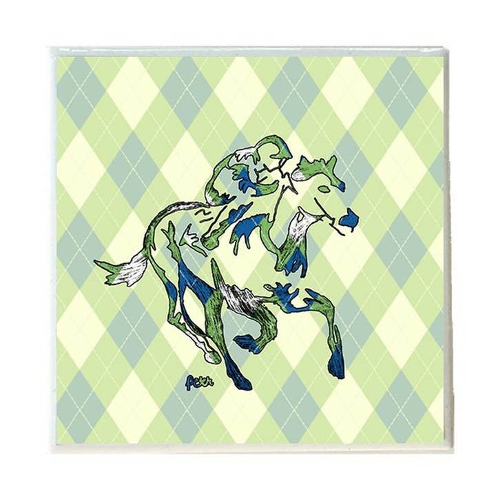 Derby by Peter 1 on Plaid Ceramic Coaster for wholesale by Layne Wilson