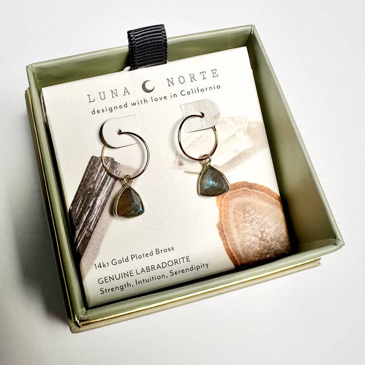 Luna Norte - Wholesale Hoop Earrings - Bermuda Triangle Mini Hoop Earrings- Labradorite
