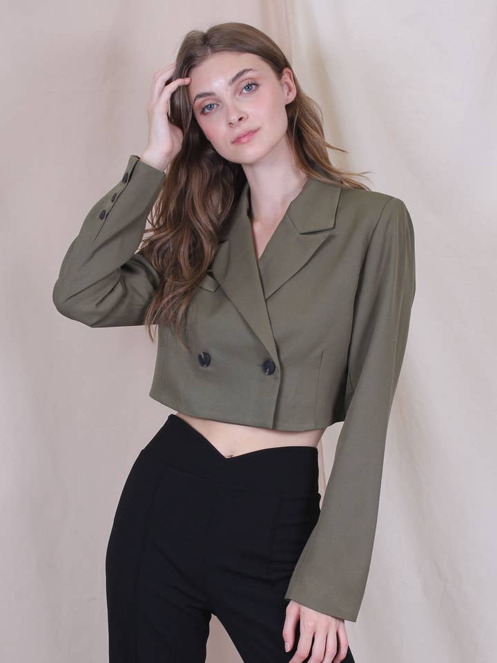 BUSINESS CASUAL PREPPY DOBBELTRADDET CROP BLAZER-OI5655FO for engroshandel hos Fore Collection