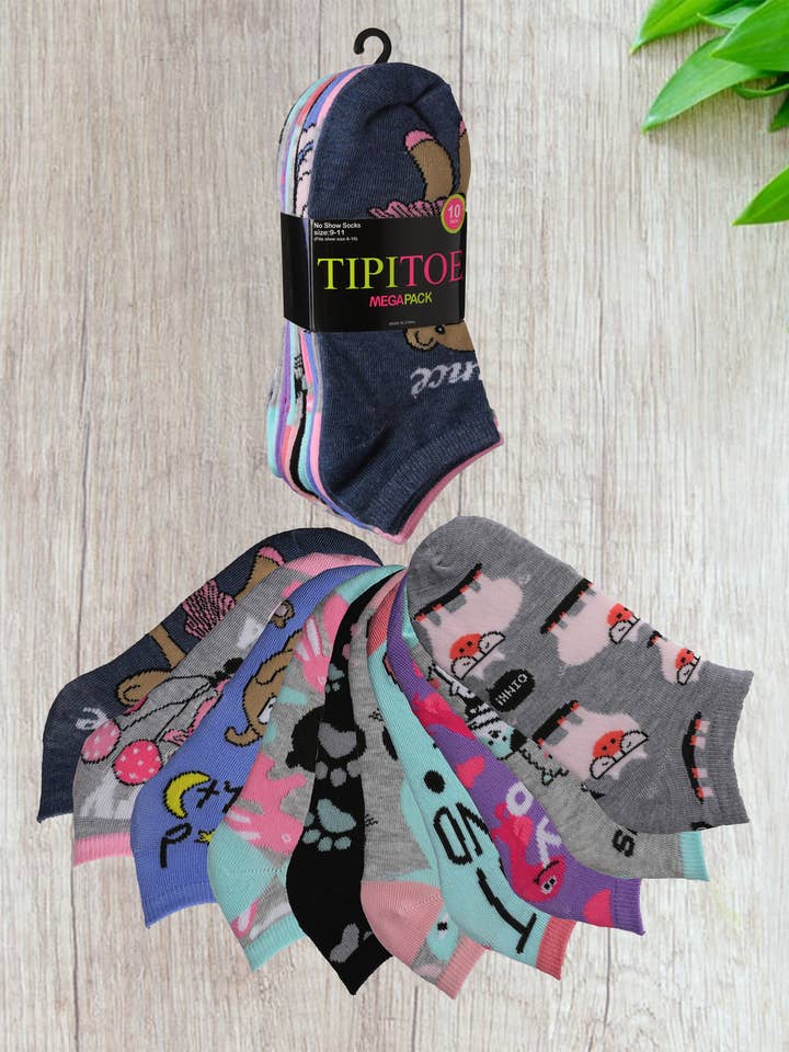Meias femininas Tipi Toe Value 10 pacotes com estampa de tornozelo fofa por atacado de Isadora, Tipi toe, & James Fiallo