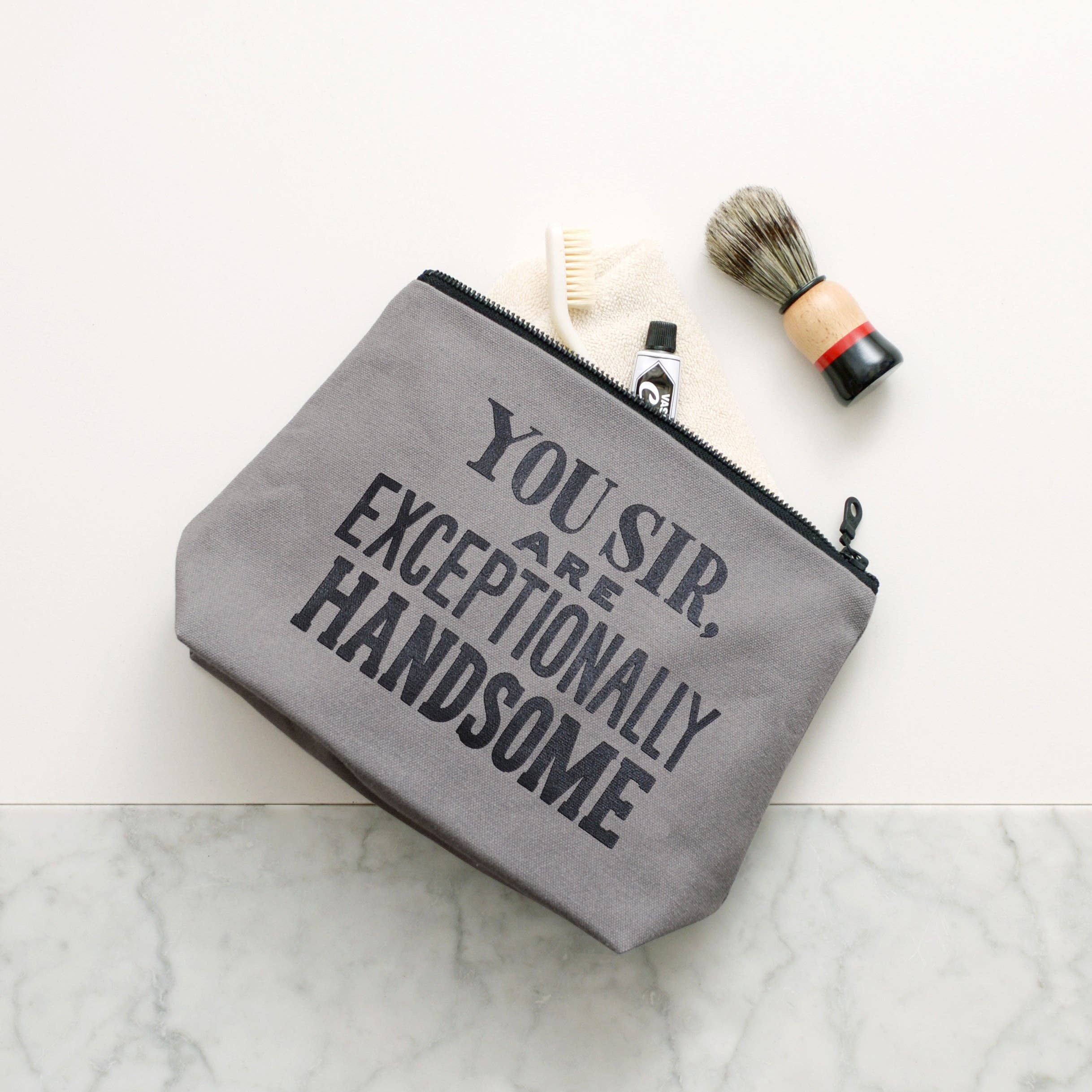 Alphabet Bags – wholesale Toiletry bag – men's – Exceptionally Handsome - Grey Wash Bag