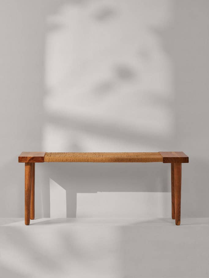 Jana Entryway Midcentury Danish Cord Wooden Bench for wholesale by Tree Stripes