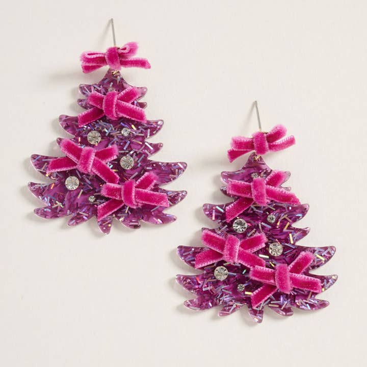 Sensibling Corp. - Wholesale Dangle Earrings - Bow Embellished Christmas Tree Dangle Earrings2