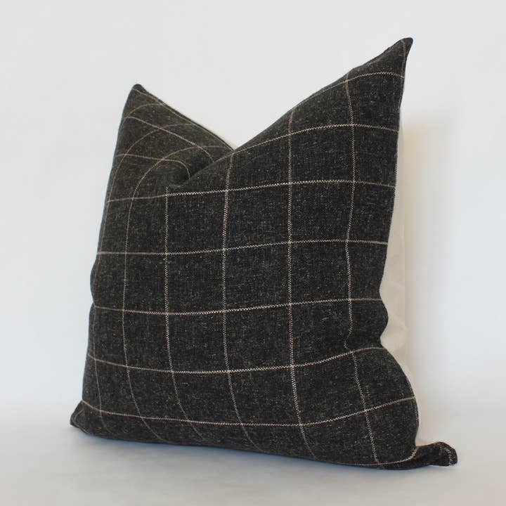 Textileish - Wholesale Throw Pillow Cover - Black Plaid Pillow Cover, Windowpane Throw Pillow