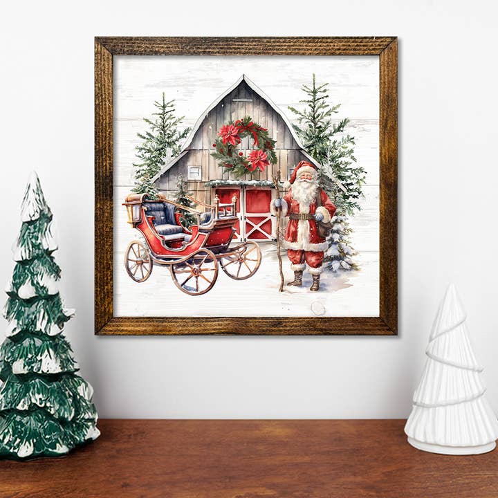 Jarmz Designs – wholesale Christmas Wall Art – TIMBERLAND FRAME SANTA BARN1