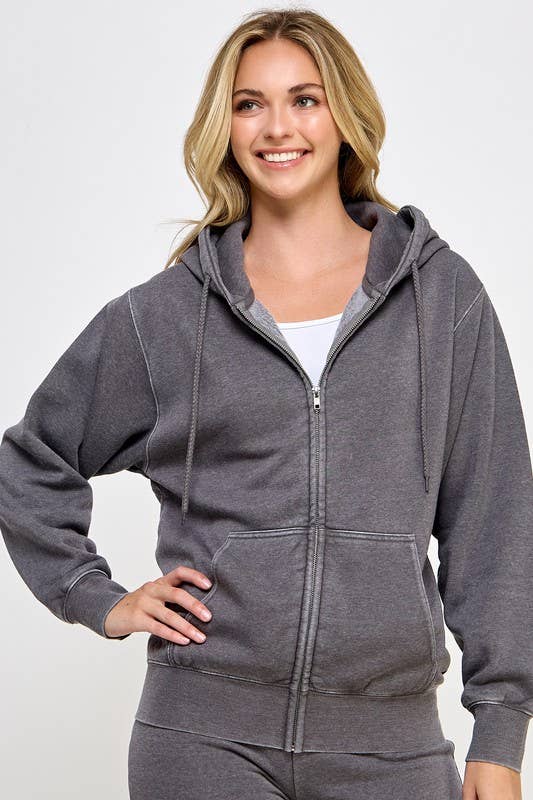 Vanilla Monkey - Wholesale Hoodie - Women's - Fleece Burn Out Boyfriend's Oversized Zip Up2
