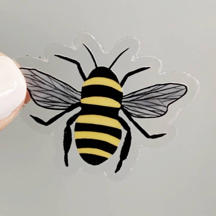 Little Clear Bee clear vinyl sticker for wholesale by Lemon Press Studio