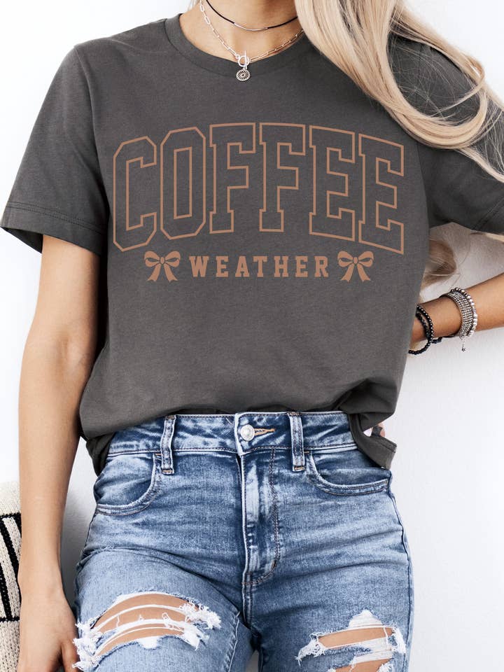 Amused by Blue - Wholesale Screen Printed T-Shirt - Women's - Women Coffee Graphic Print Short Sleeve Loose Top7