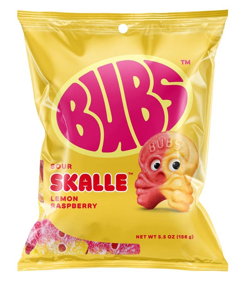 Grandpa Joe's Candy Shop - Wholesale Gummy - Bubs Sour Skalle Lemon Raspberry 5.5oz Bag, 8ct