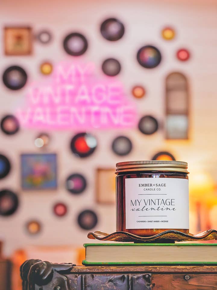 My Vintage Valentine Hand-Poured Soy Coconut Wax Candle for wholesale by Ember + Sage Candle Co