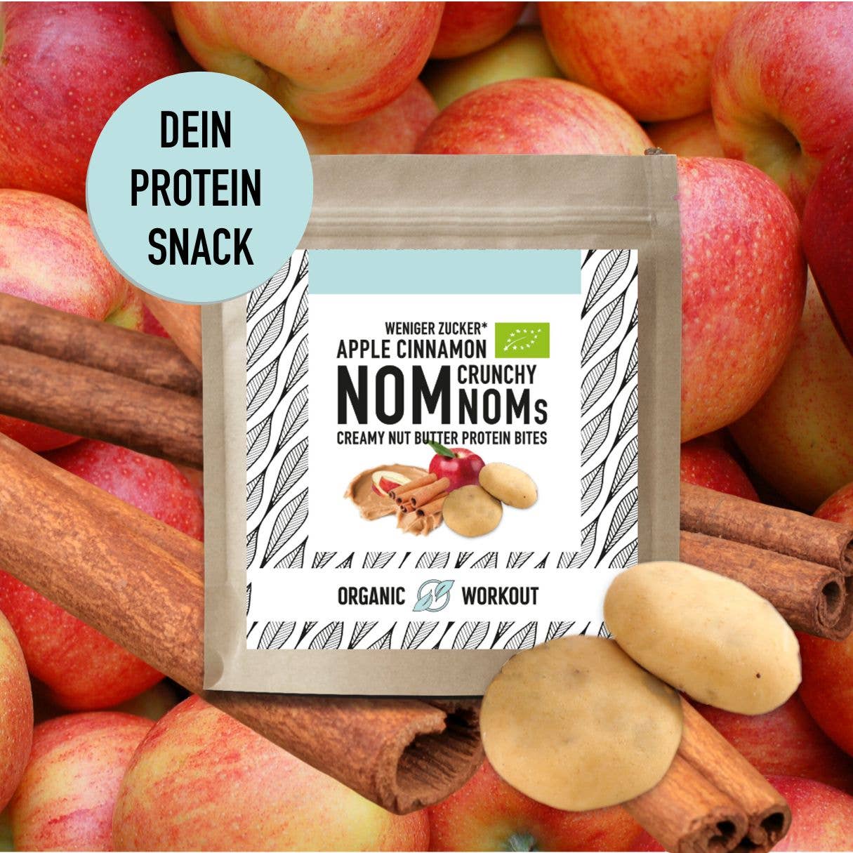 Organic Workout – wholesale Snacksbar – Apple Cinnamon Crunch NomNoms (proteinbitar) – veganska med extra protein0