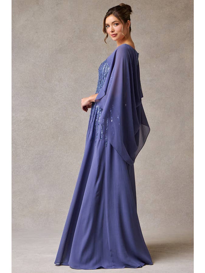 Babyfox Apparel - Vente Robe de soirée – femme - Robe Mère de la Mariée à Manches Courtes avec Capelet et Décolleté Cœur4