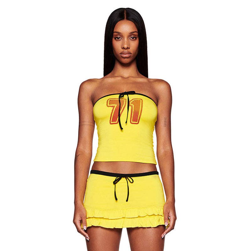 Yellow Women Sexy Strapless Top And Skirt Two-Piece Set for wholesale on Faire2