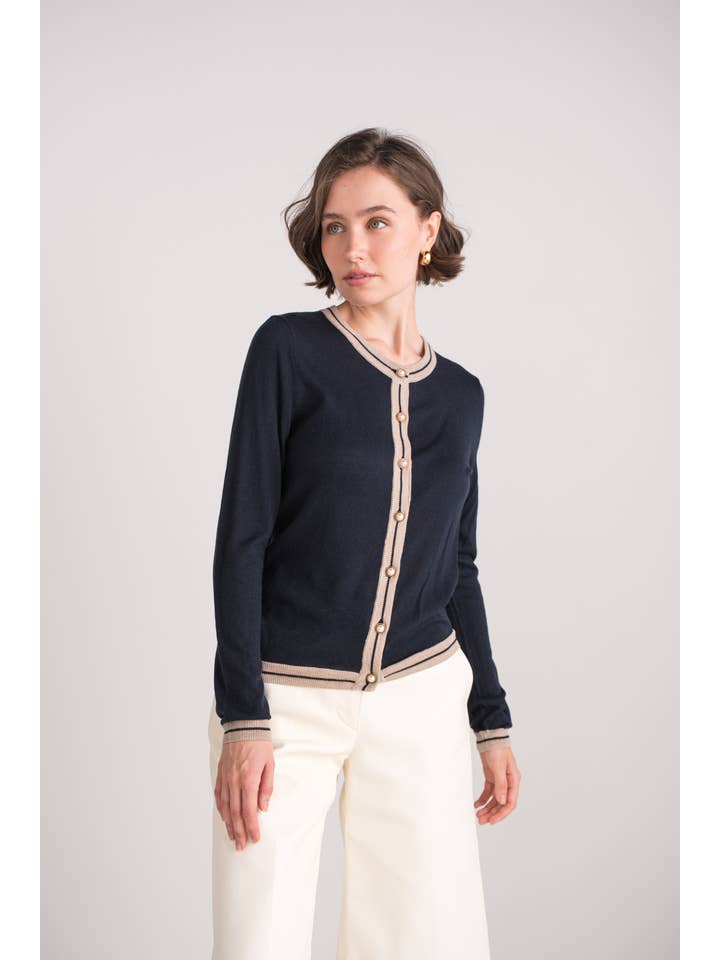 jw.atelier – wholesale Kofta - Dam – Tvåfärgad cardigan i siden och kashmir med pärlknappar9