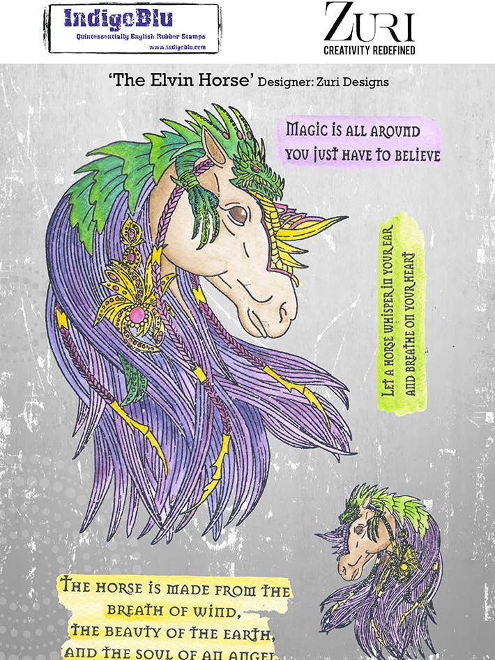 Tampon en caoutchouc rouge A5 The Elvin Horse de Zuri Designs pour la vente par IndigoBlu