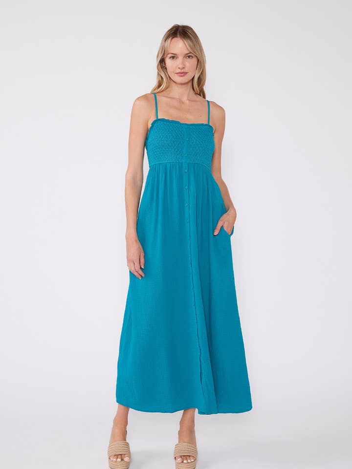 Lovestitch - Vente Robe – femme - Robe longue smockée sans manches en coton5