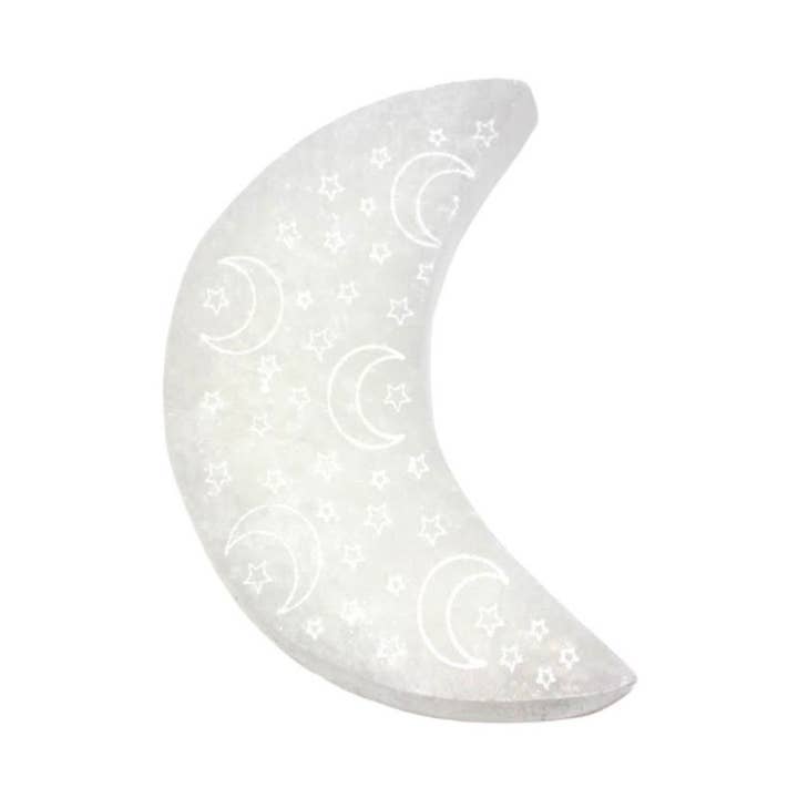 Selenite Charging Plate - Half Moon with Night Sky for wholesale by Earths Elements Wholesale