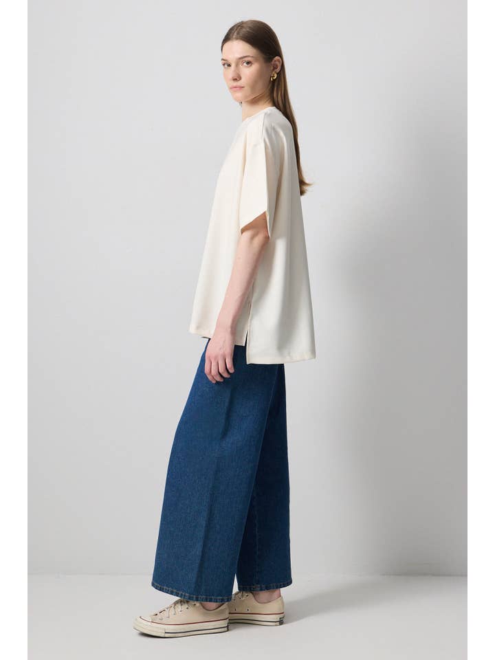 Écru T-SHIRT EN CRÊPE À MANCHES COURTES en vente sur Faire3