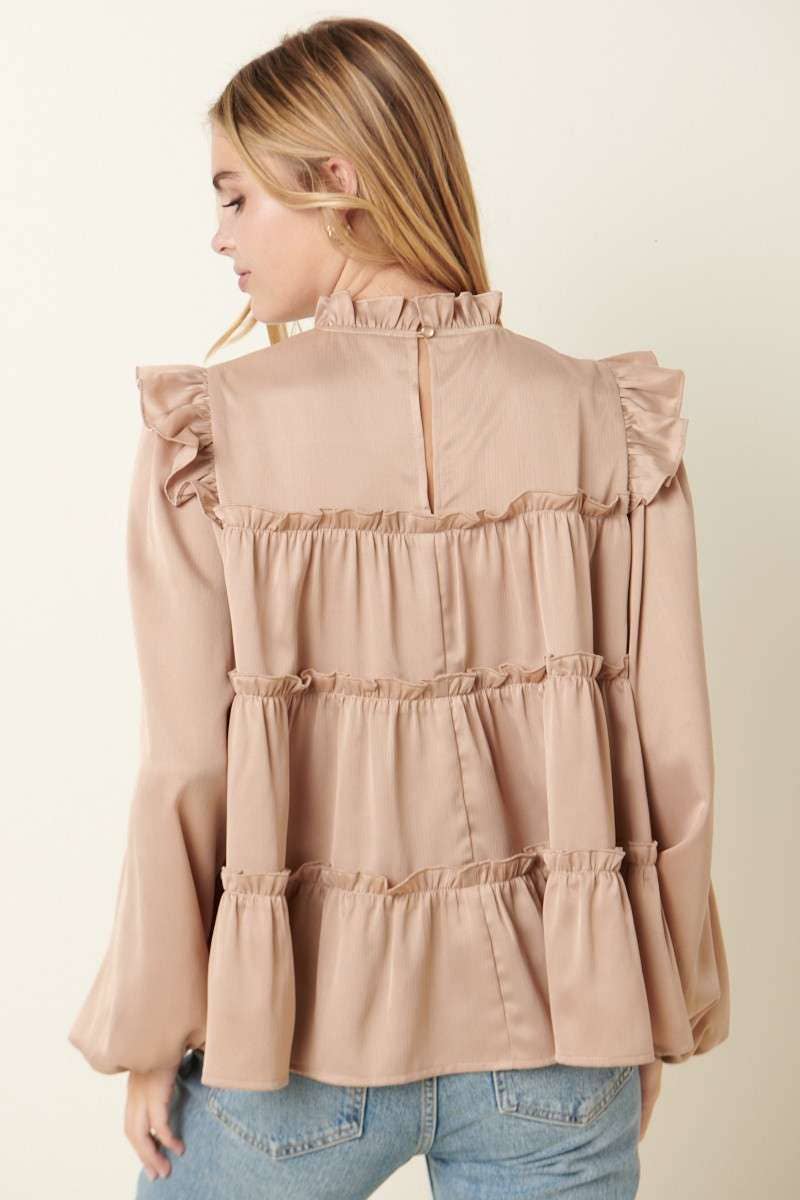 mittoshop - Wholesale Blouse - Women's - SATIN RUFFLE TIER DETAIL BLOUSE5