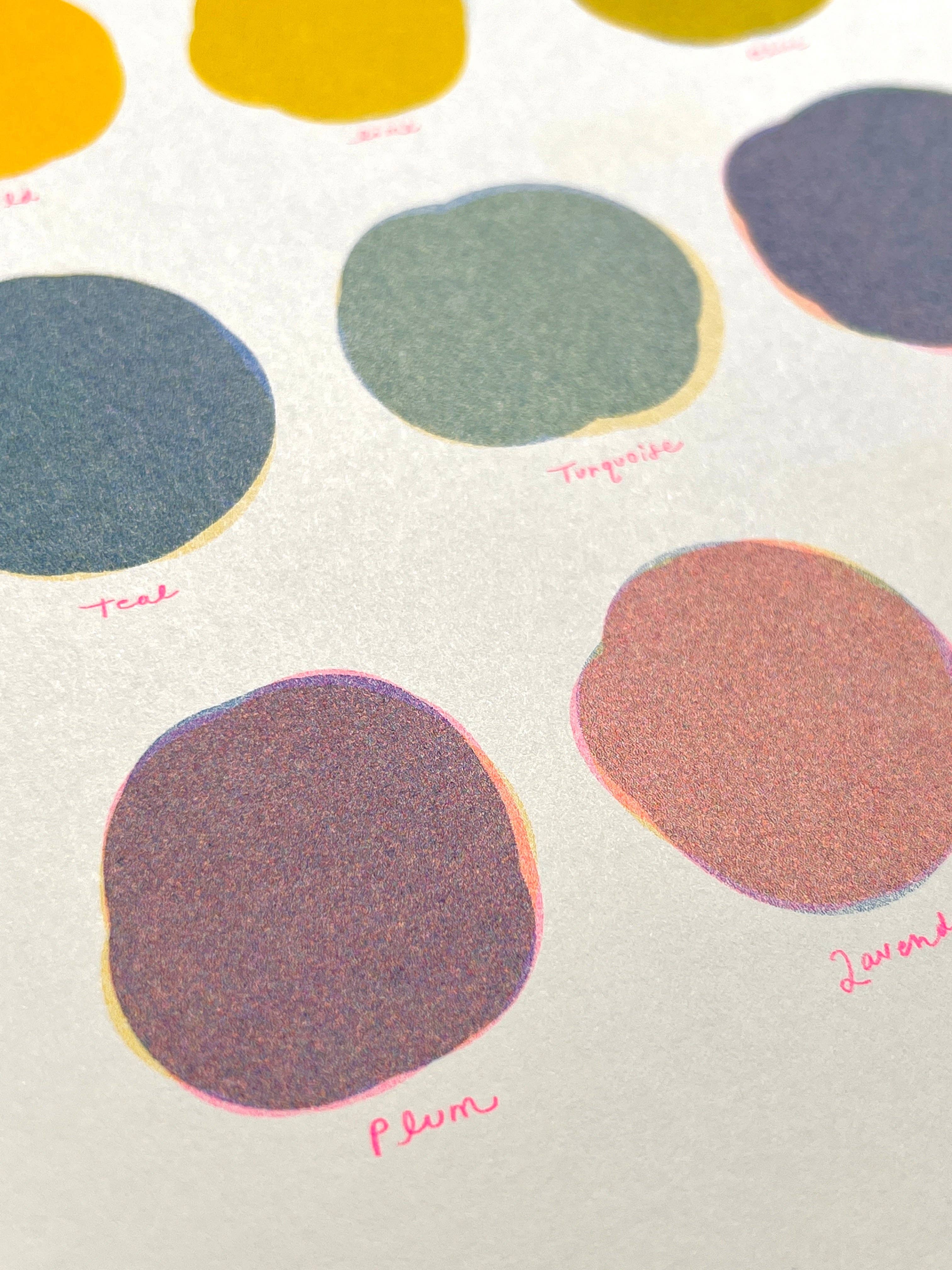 Natalie Andrewson - Wholesale Art Print - Riso Color Swatch in Blue, Yellow and Fluorescent Pink1