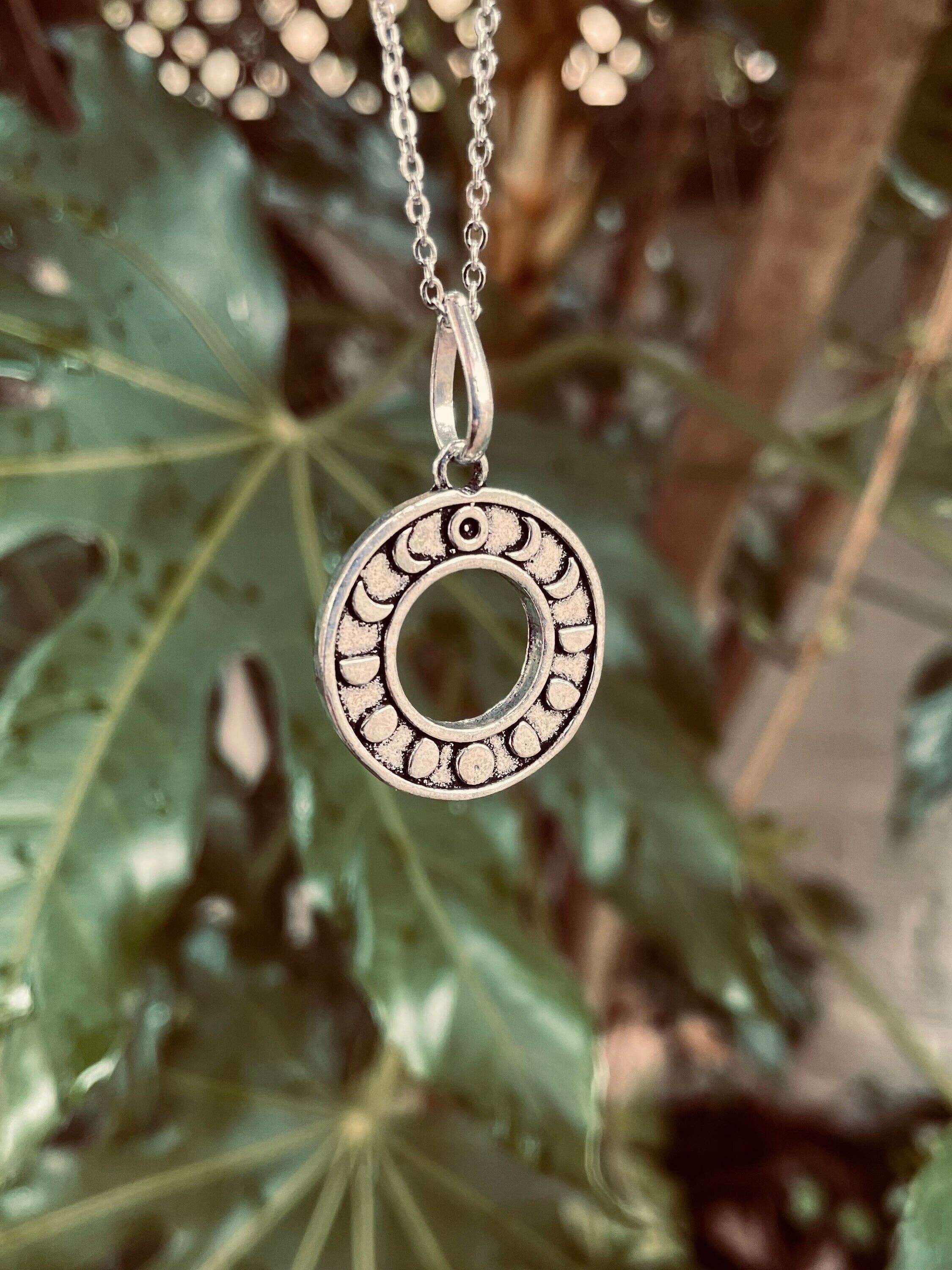 Kaali Boutique - Wholesale Pendant/Charm Necklace - Lunar Calendar Necklace / Moon Phases / Hypoallergenic / Silver / Yoga / Reiki / Boho / Hippie / Rustic / Ethnic / Crystals / Third Eye /0