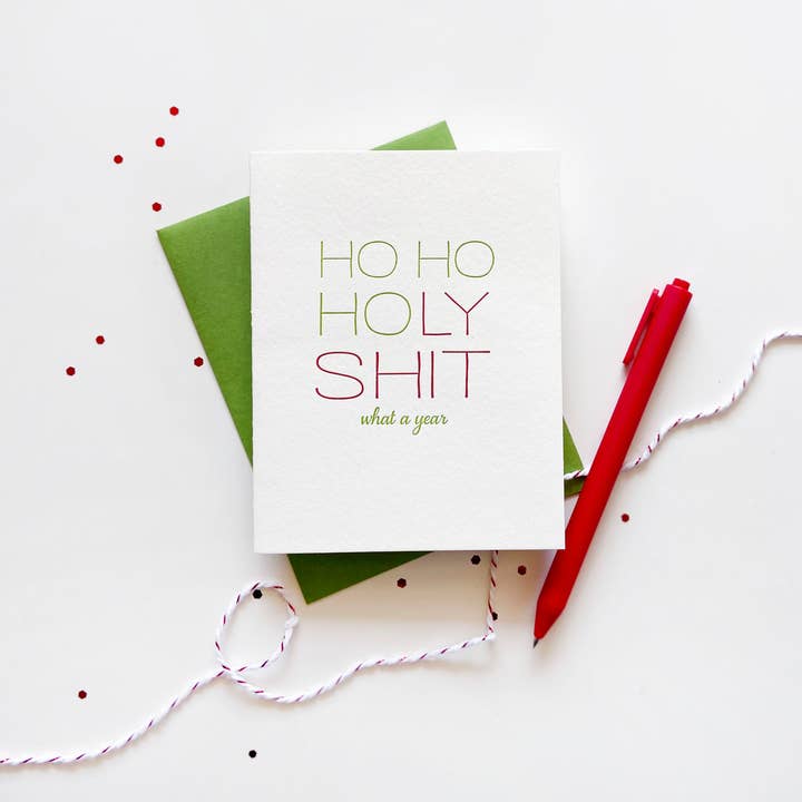 HOHOHoly Shit - Sarcastic Letterpress Christmas Holiday Card for wholesale by Steel Petal Press
