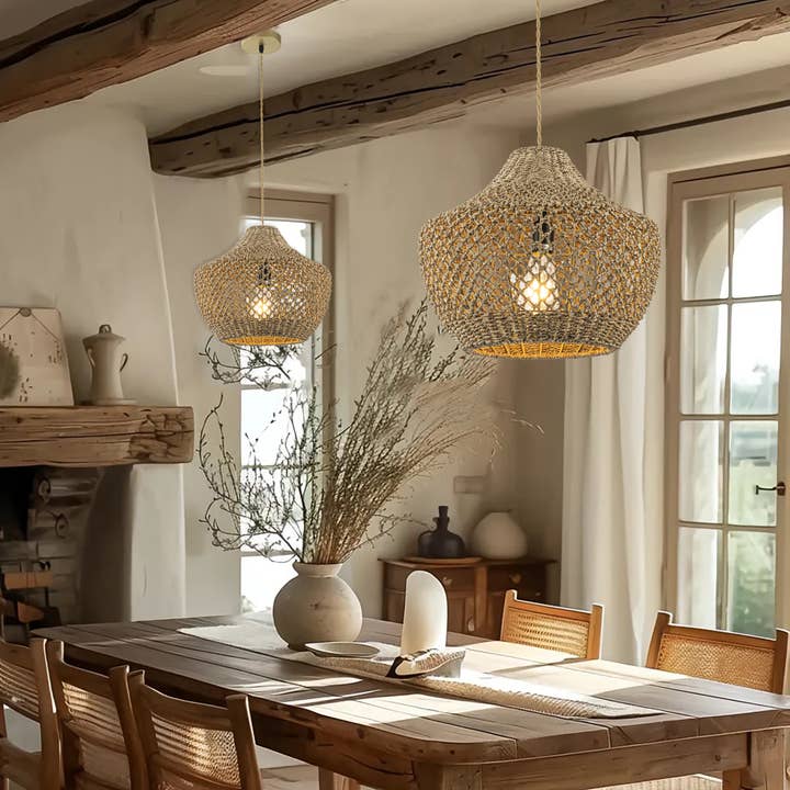 Eli 1-Light Modern Coastal Natural Rattan Pendant Light for wholesale by ELE Light & Decor